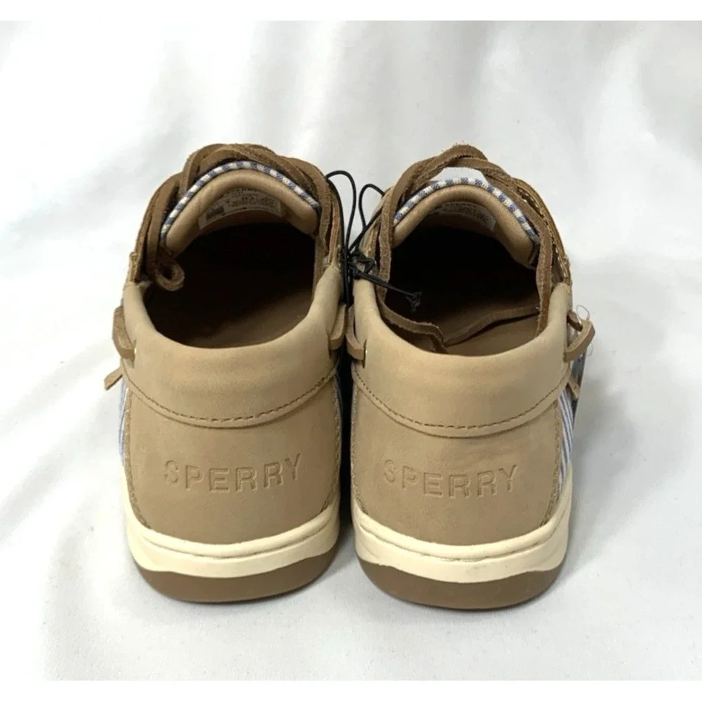 NEW Sperry Boat Shoe Womens 8.5 Whalefish Top Sider Tan Leather Blue Stripe